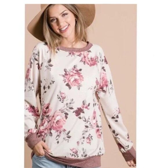 FRENCH Terry Floral Top Size S-M-L - Picture 3 of 7